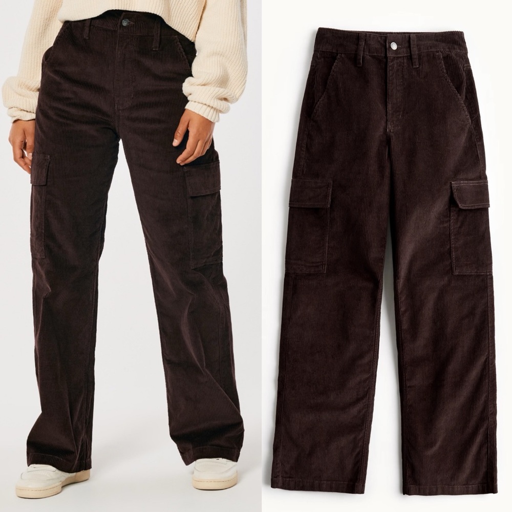 Hollister Ultra High Baggy Brown Corduroy Cargo Pants
